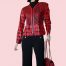 Exklusives Lederblouson in rot. Blätter und Streifen aus Leder, auf schwarzen Tüll aufgenäht.