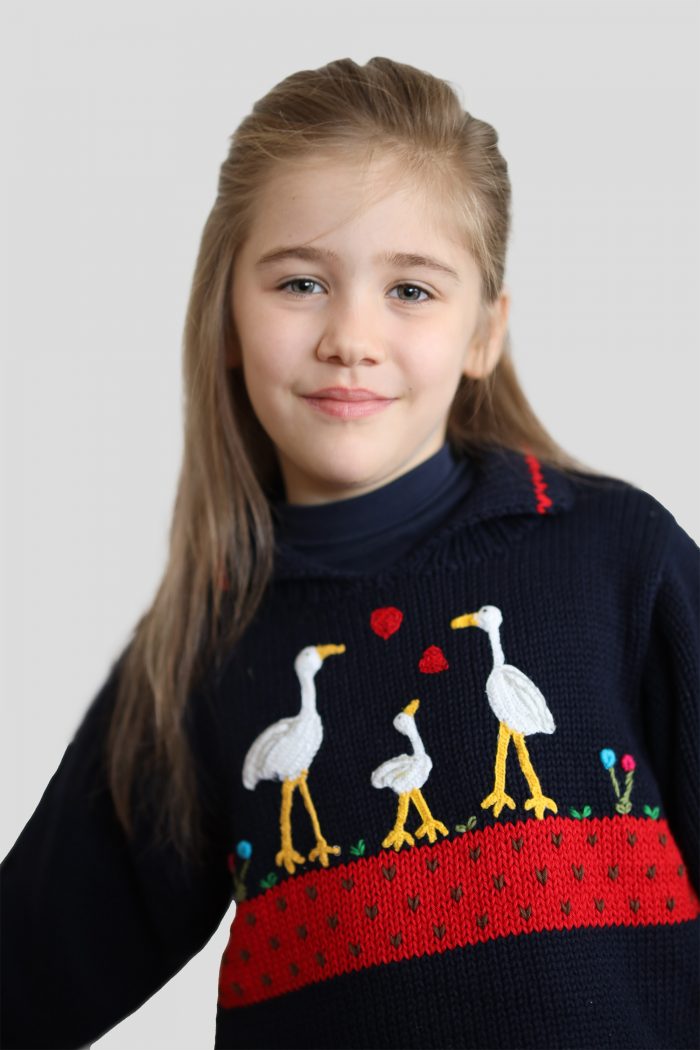 Kinderpullover Storchenfamilie, Baumwolle