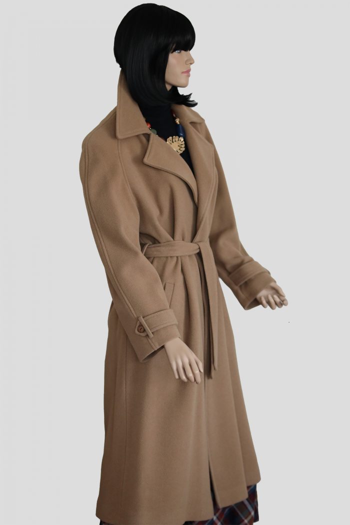 Beiger Merino Midi Damen Mantel – Bild 4