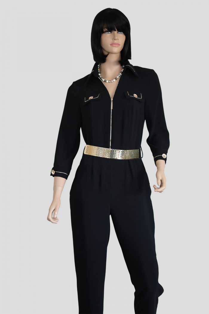 Eleganter Overall in Schwarz mit goldenen Details – Bild 6