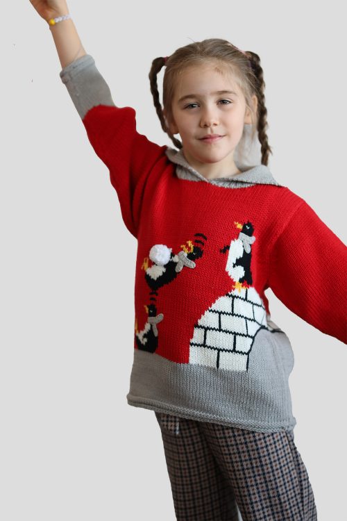 kinder-strickpullover-pinguin-rot