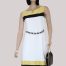 Elegantes Sommerkleid von Arias De Petri in den Farben Weiß, Senfgelb und Schwarz