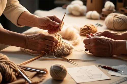 Erfahrene Hände weben mit traditionellen handwerklichen Techniken