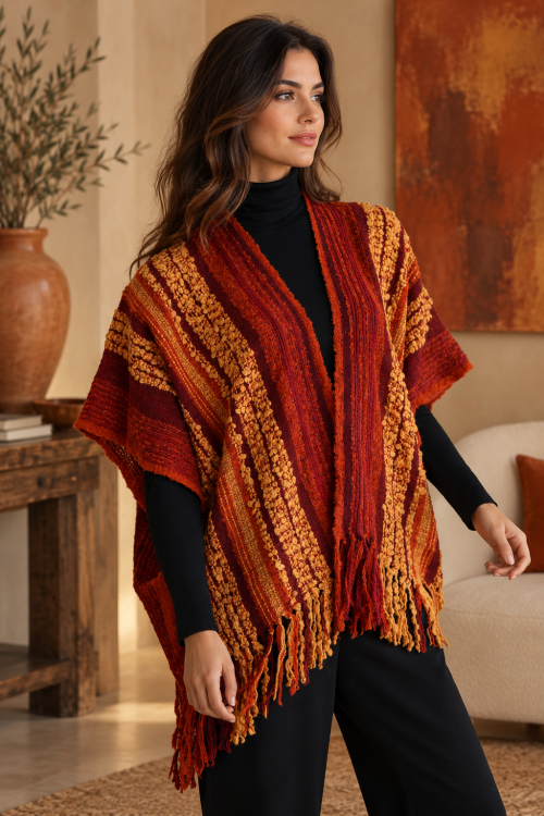 Baby Alpaka Cape Bouclé-Garn, Orange und Rot